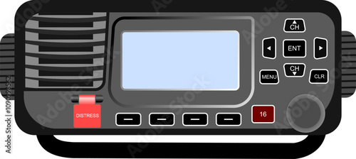 Fixed DSC VHF Radio. Front profile of a fixed VHF Radio, typical of those found on boats. Isolated vector illustration.