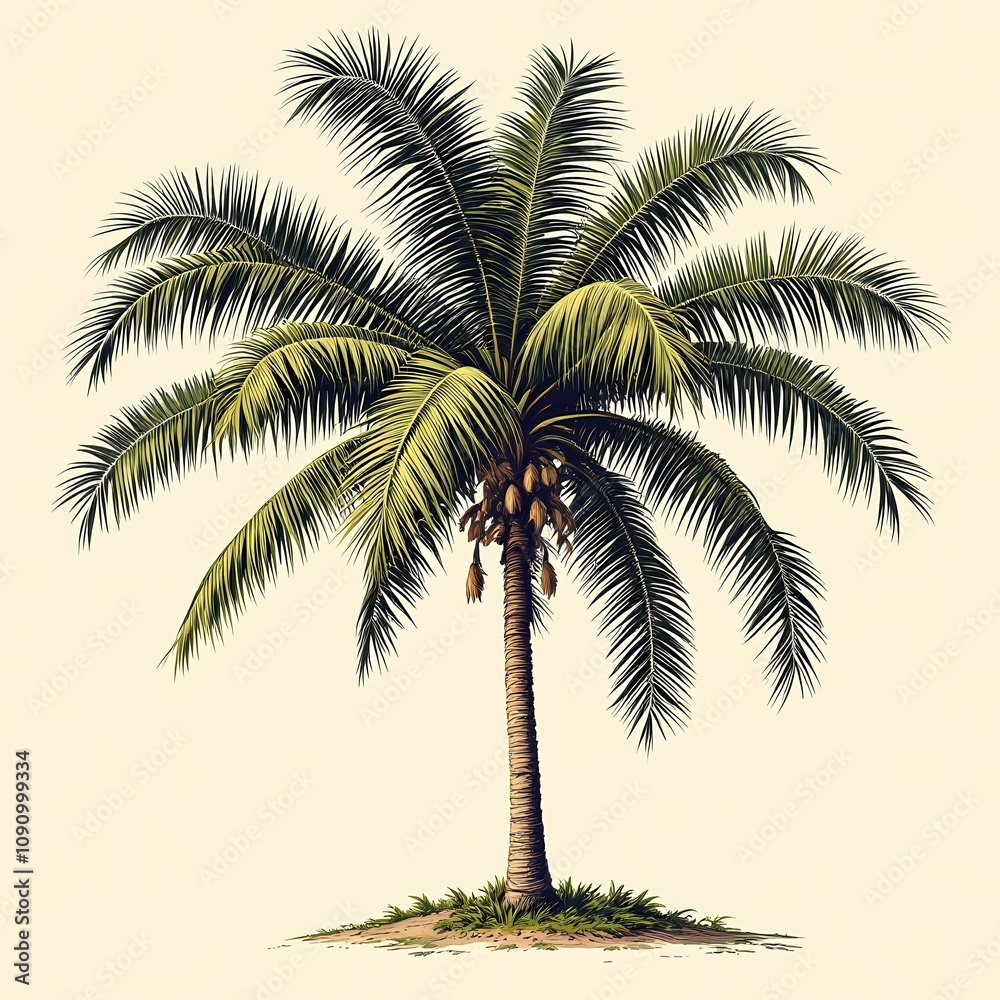Obraz premium Vintage Exotic Palm Tree Clip Art Illustration