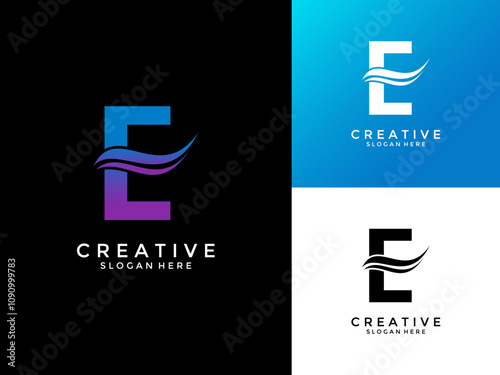 Letter E Professional logo for all kinds of business, Letter E with swoosh or wings logo design vector template