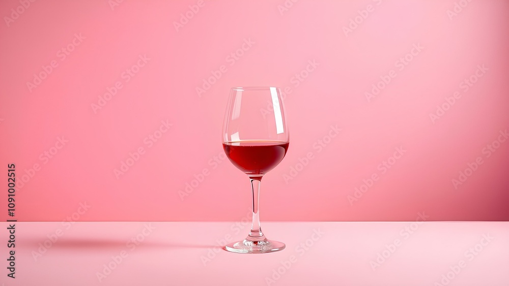 Red wine glass on pink background. For creating designs, promotional materials.	With space for text.