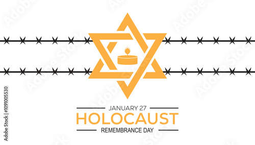 International Holocaust Remembrance Day observed each year during January. People Awareness concept. Vector template for banner, greeting card, poster with background.