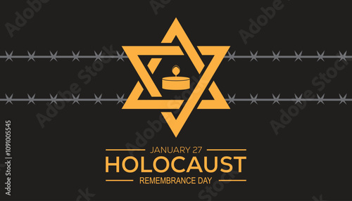International Holocaust Remembrance Day observed each year during January. People Awareness concept. Vector template for banner, greeting card, poster with background.