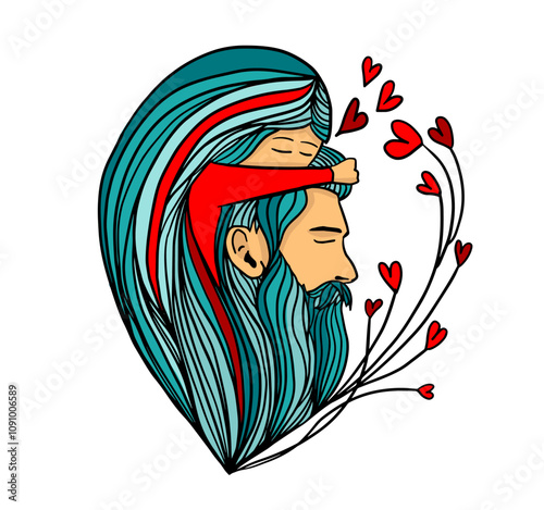 Greeting card for Happy Father s day of smiling bearded father embracing his daughter with love. Cute family scene concept. hand drawn. Not AI, Vector illustration