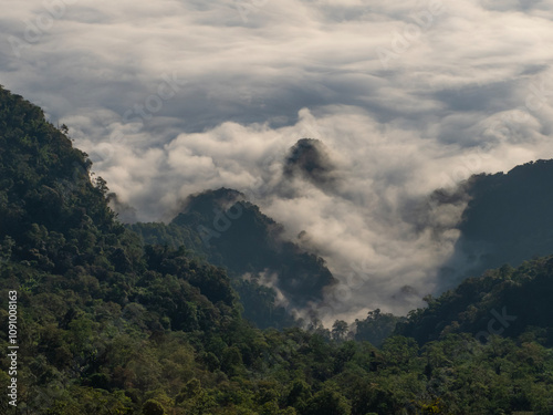 PHU CHI DAO DUEN with sea of clouds famous place in Chiang-Rai, Thailand. photo