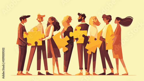 Collaborative People Puzzle Concept: Successful Man Leading Teamwork