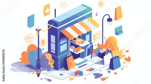 Modern Mobile E-commerce Online Store Shopping on Cell Phone