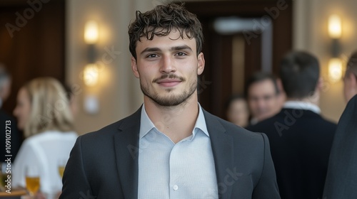 young professional man in business suit engaged in workplace meeting, discussing ideas and collaborating in a productive office environment