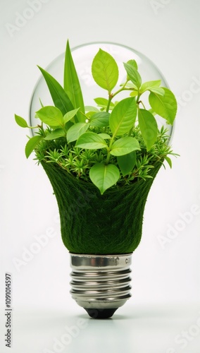 Sustainable innovation Eco-friendly light bulb showcasing vibrant greenery as a symbol of environmental solutions photo