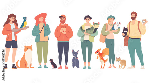 Diverse Group with Pets - Happy People Enjoying Time with Animals