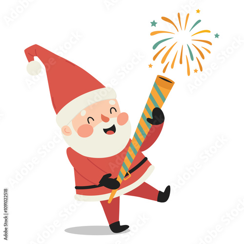 Happy cute santa claus. Cute Christmas card. Flat vector illustration in children's style. 