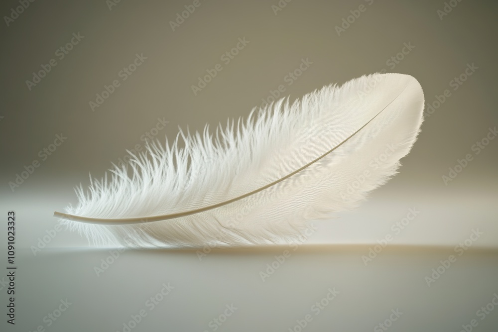 Obraz premium Elegant white feather isolated on subtle gradient.