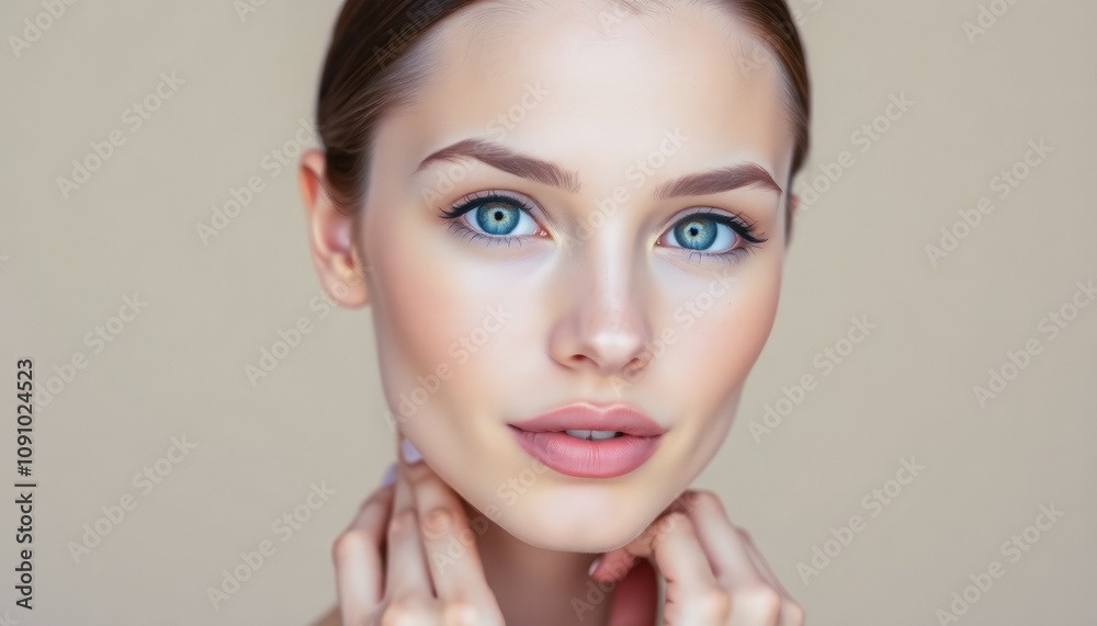Obraz premium Beauty Portrait of a Woman with Fair Skin and Blue Eyes, Showcasing Skin Care and Health