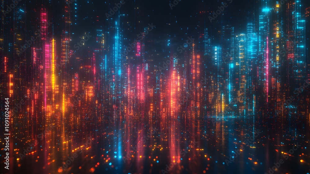 Fototapeta premium A futuristic 3D bar chart with transparent bars and floating data points
