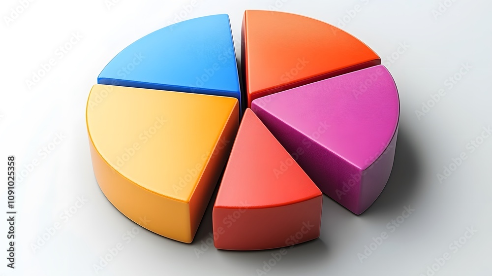 Fototapeta premium A dynamic 3D pie chart with bold color contrasts and a polished metallic base