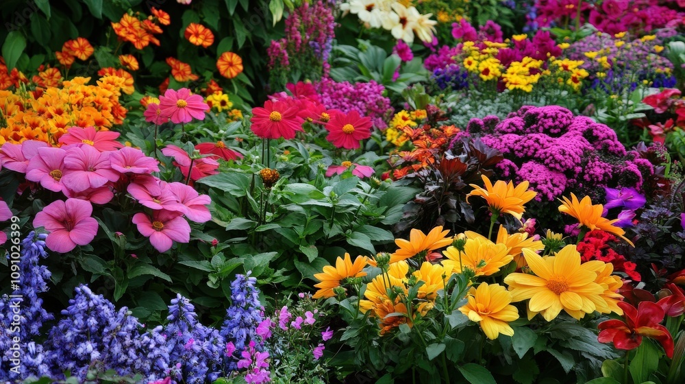 Obraz premium A Vibrant Garden Display of Colorful Flowers