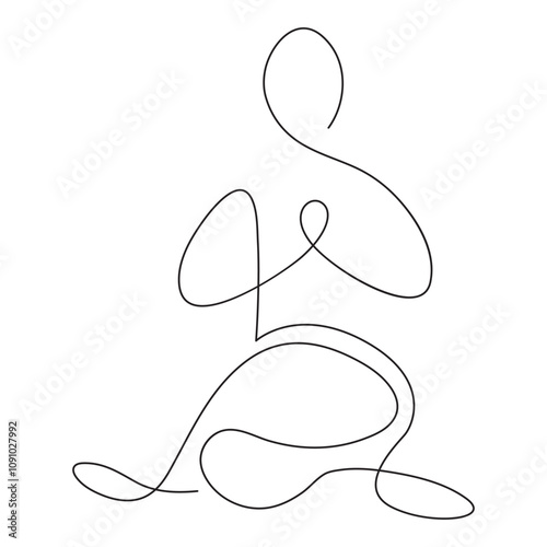 Continuous one line art drawing of man doing exercise in yoga pose outline vector illustration