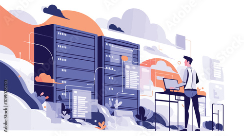 Professional Man Monitoring Server Status Concept Technology