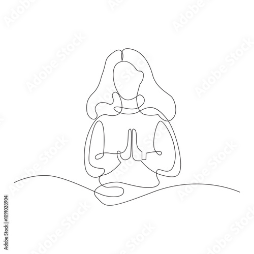 Continuous one line art drawing of man doing exercise in yoga pose outline vector illustration