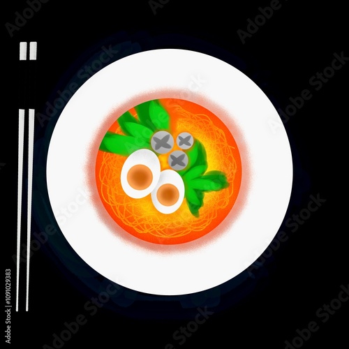Artistic Illustration of a Vibrant Noodle Dish