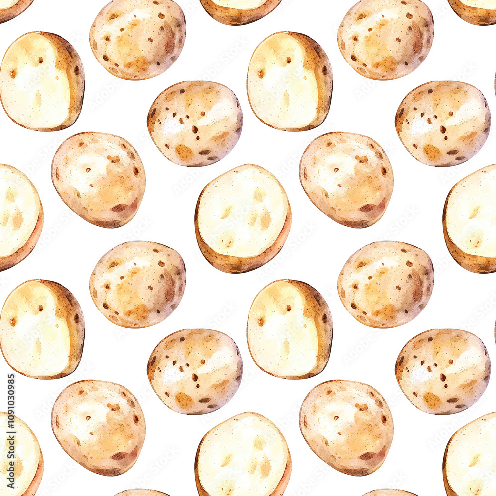 Fototapeta premium watercolor seamless pattern with raw potatoes on white background