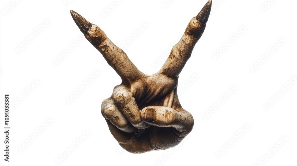 Fototapeta premium devil hand showing peace sign isolated on white
