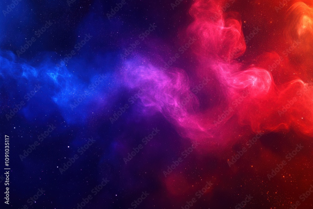 Naklejka premium Cosmic Abstract Artwork with Colorful Smoke and Glittering Effects in Deep Blues Purples and Reds