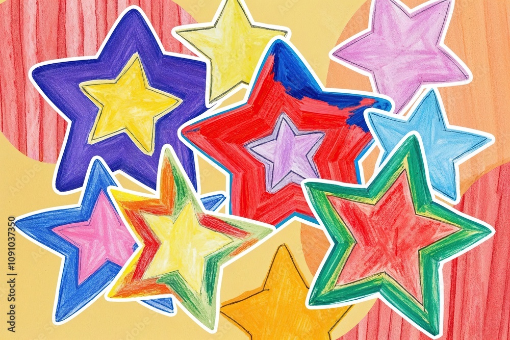 Playful Hand-Drawn Star Clip Art in Vibrant Acrylic and Pencil for Joyful Children's Art Playful Hand-Drawn Star Clip Art in Vibrant Acrylic and Pencil for Joyful Children's Art