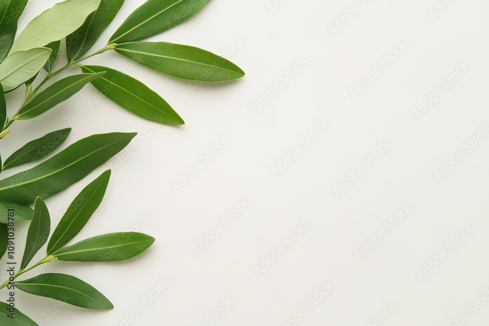 Obraz premium Green leaves on top of a white, clean background