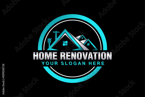 Home renovation, maintenance and building construction logo design template, illustration vector home services renovation black background	