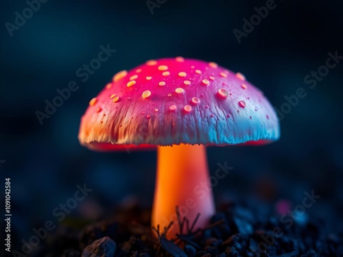 A mushroom with a pink and orange glow on it