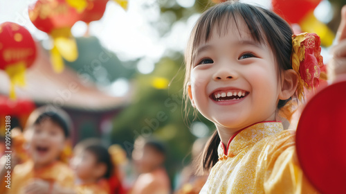 Children Playing Traditional Games at Temple Fair photo