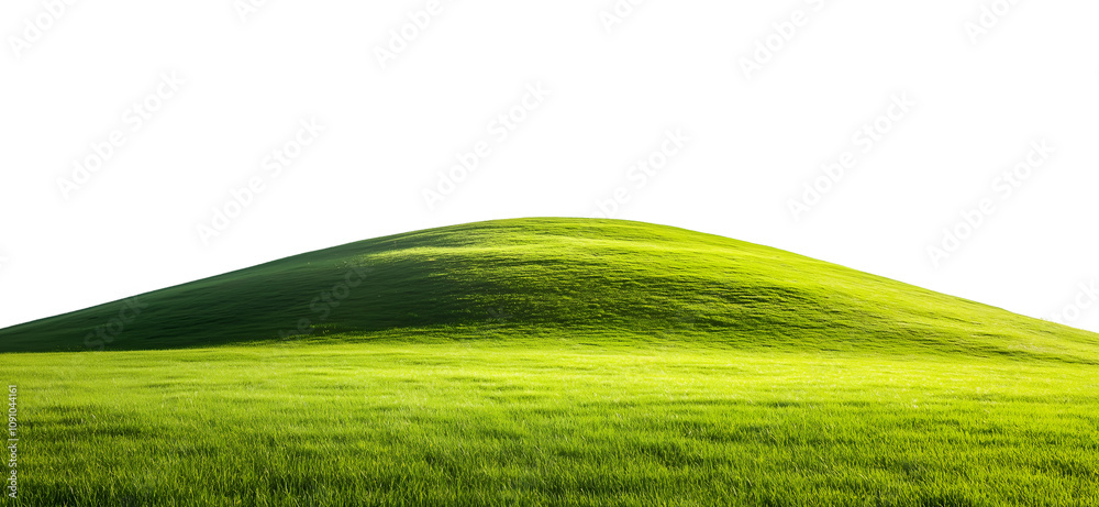 Obraz premium Green Hill with Lush Grass and Soft Sunlight, Cutout, Isolated on White Background