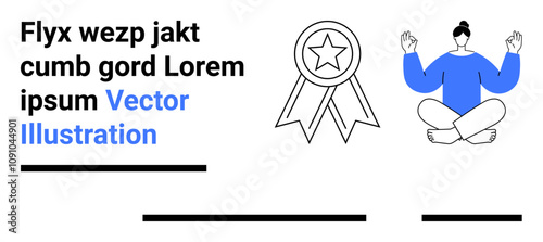 Sitting person meditating with a ribbon icon and placeholder text. Ideal for wellness apps, motivation programs, health and lifestyle blogs, educational content, personal development, productivity
