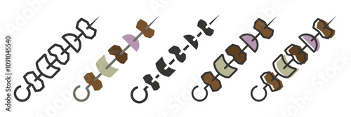 Skewered meat in different styles. A set of meat kebabs. For your kitchen. Skewers on skewers.