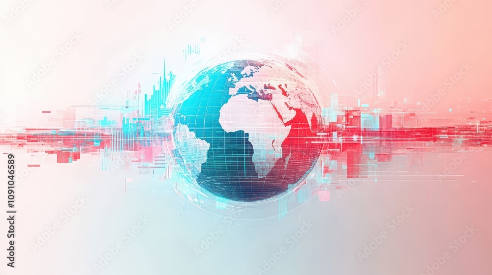 Fototapeta premium Abstract Globe Background with Digital Glitch Effect and Network Data Streams