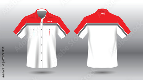 red and white short sleeve work shirt