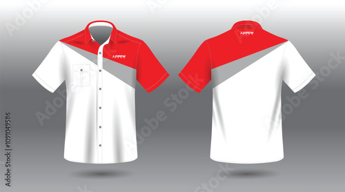 red and white short sleeve work shirt