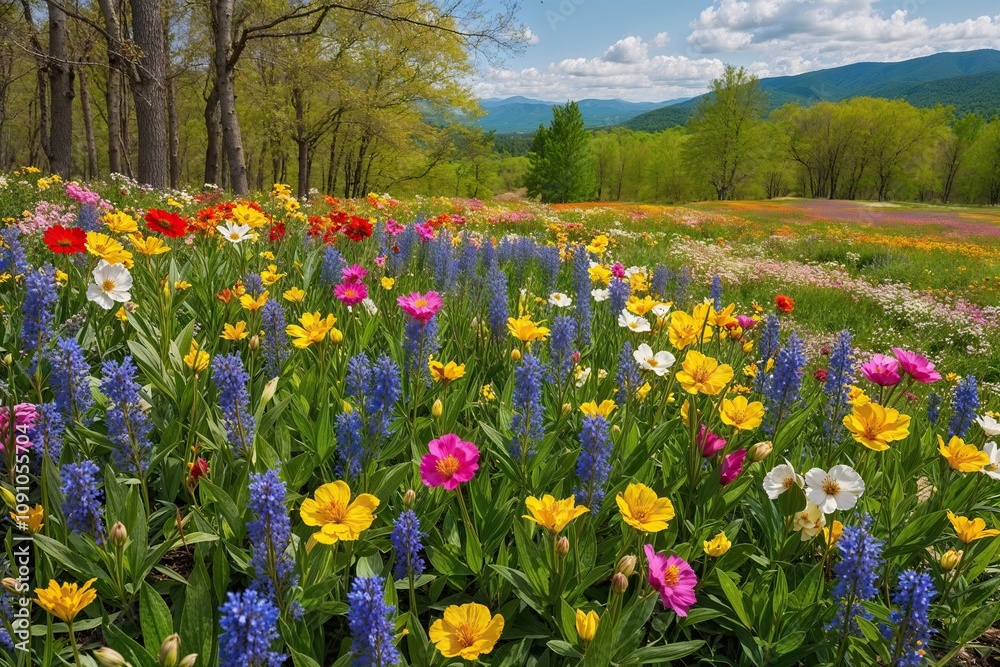 Obraz premium Colorful Spring Wildflower Landscape in Full Bloom