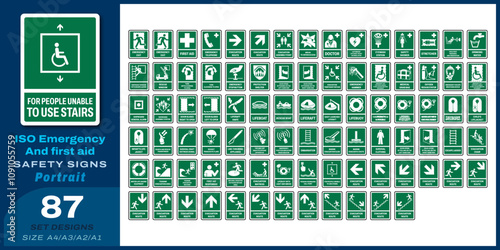 87 set iso emergency and first aid safety signs v69_for people unable to use stairs_portrait size a4/a3/a2/a1