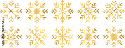 Set Of Gold Snowflake Icon, Simple Icon Vector Design, best used for presentation, application, web and banner