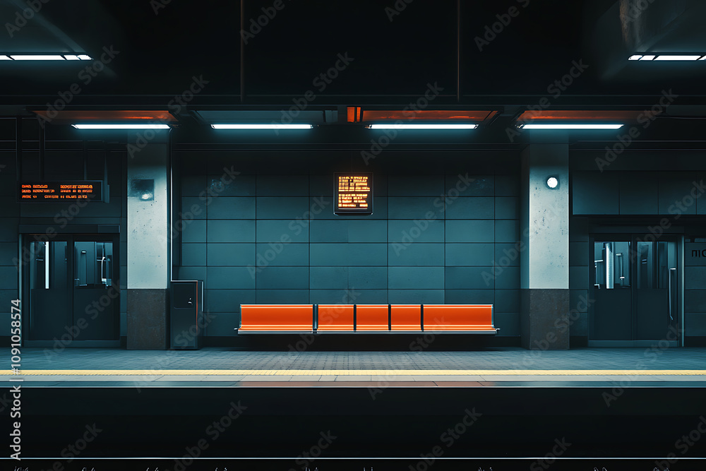 Obraz premium Futuristic Subway Station: A Modern Architectural Design. Sleek lines, vibrant colors, and a sense of anticipation fill this digital artwork, capturing the essence of urban transit.
