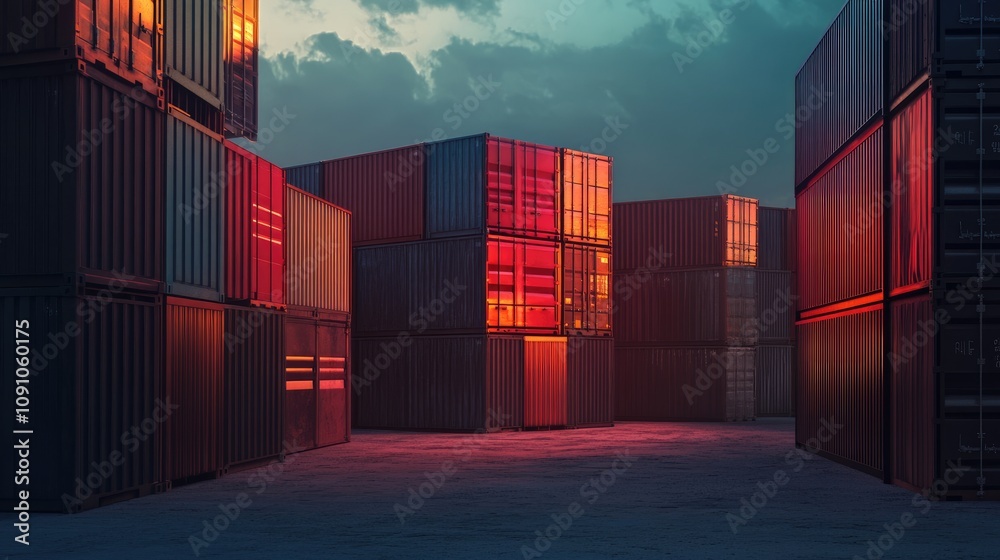 Fototapeta premium Shipping yard, cargo containers, container box shipping
