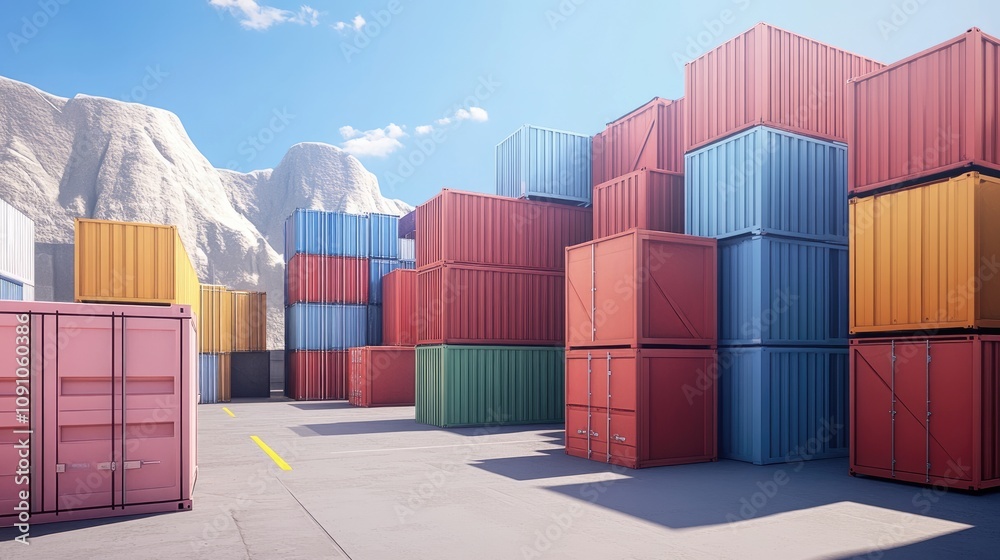 Fototapeta premium Shipping yard, cargo containers, container box shipping