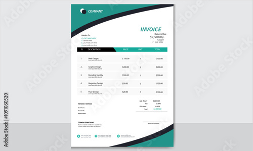 Business invoice form template. Invoicing quotes, money bills or price invoices and payment agreement design templates. Tax form, bill graphic or payment receipt page vector set Clean  Minimal Invoice