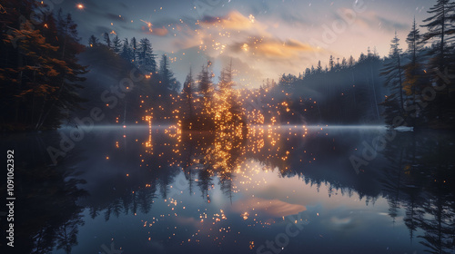 Magical Sparkler Reflection by the Lake