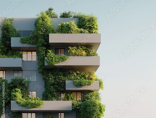 Explore an eco-friendly urban jungle modern city architectural marvels in a lush green environment from an elevated viewpoint emphasizing sustainable living concepts