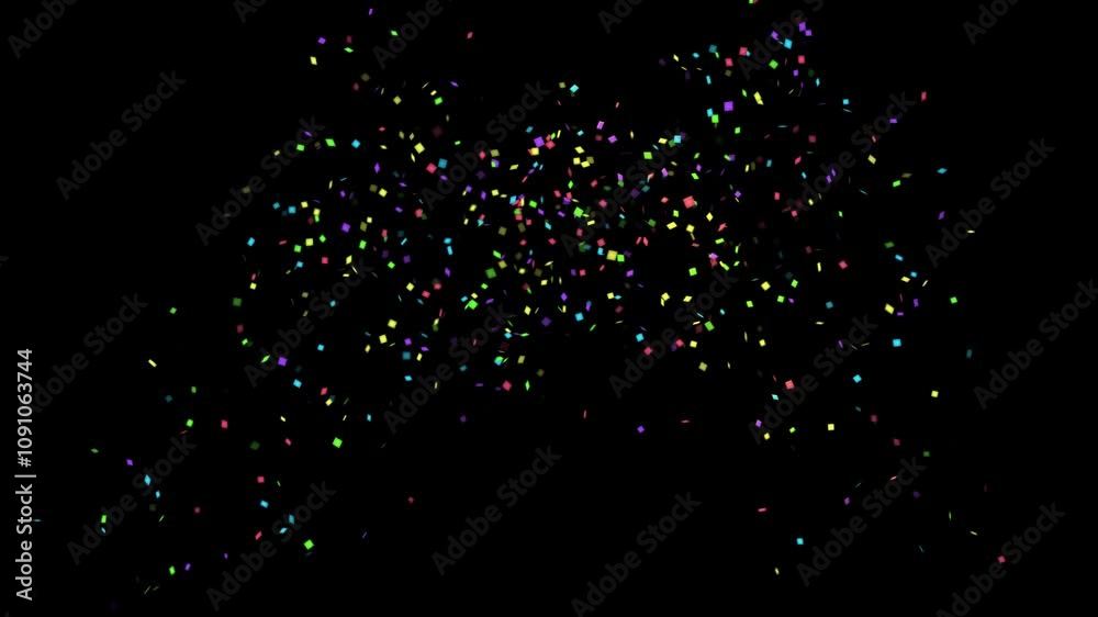 Confetti party explosion effect burst of festive particles on overlay on Alpha Channel Background. For event, festival, presentation, music, show, party, Award, fashion, Music, festival, club, stage.