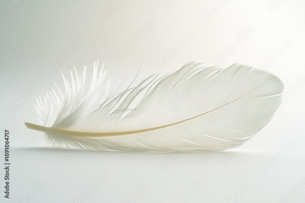 Obraz premium Delicate white feather on soft gradient background