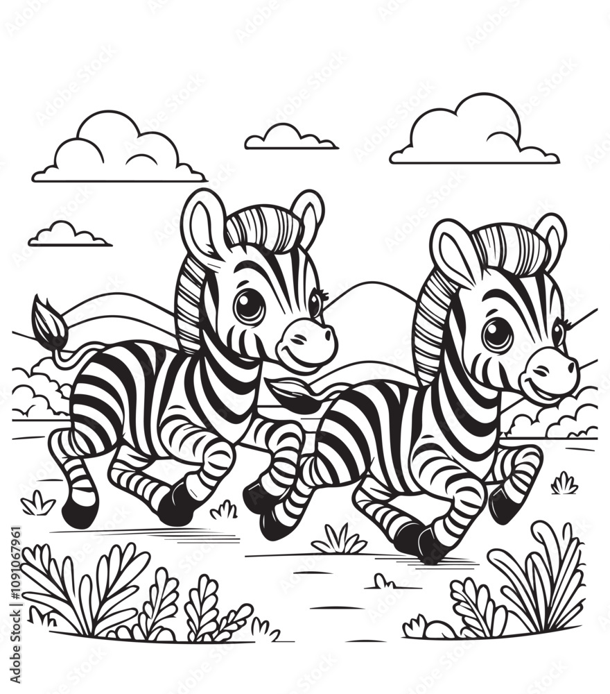 Obraz premium Cute zebra race run illustration coloring design