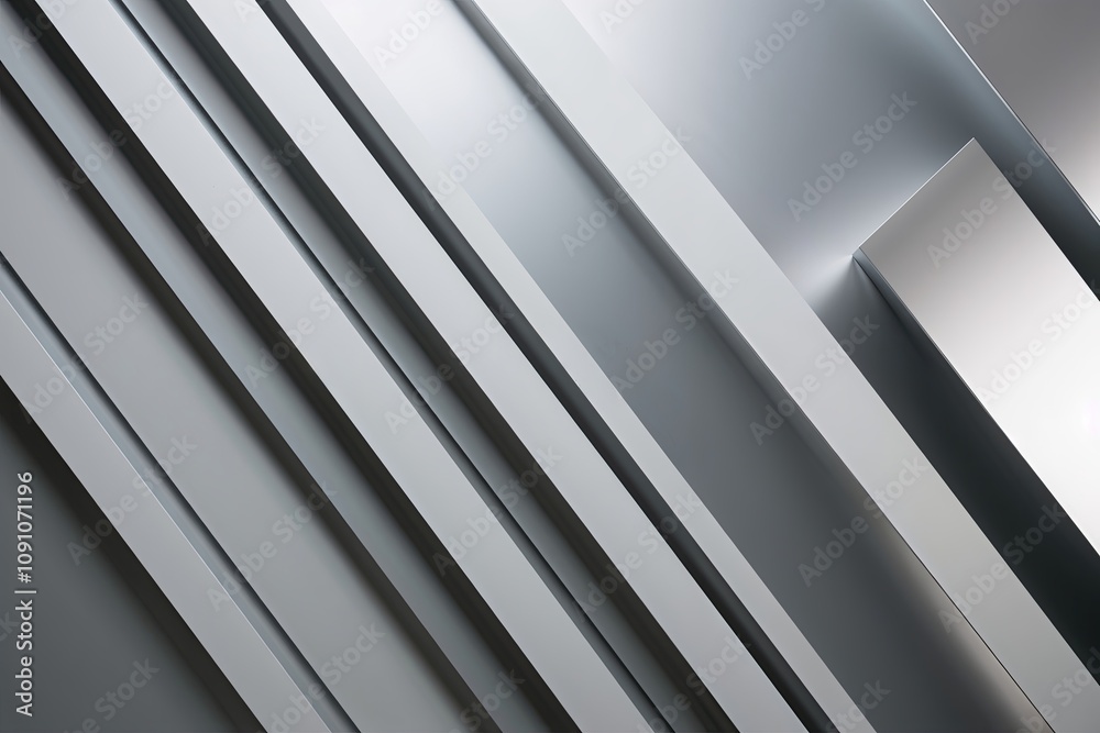 Obraz premium Stunning Grey and White Backdrop with 3D Geometric Stripes and Soft Silver Gradient Design